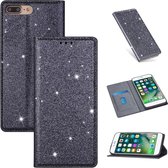 Voor iPhone 8 Plus / 7 Plus ultradunne glitter magnetische horizontale flip lederen hoes met houder en kaartsleuven (grijs)