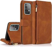 Voor Samsung Galaxy A52 5G Huidgevoel Crazy Horse Textuur Rits Portemonnee Tas Horizontale Flip Leren Case met Houder & Kaartsleuven & Portemonnee & Lanyard (Bruin)