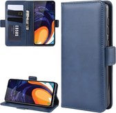 Dual-side magnetische gesp horizontale flip lederen tas voor Galaxy A60, met houder & kaartsleuven & portemonnee & fotolijst (donkerblauw)