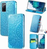 Blooming Mandala reliëf patroon magnetische horizontale flip lederen tas met houder & kaartsleuven & portemonnee voor Samsung Galaxy S20 FE (blauw)