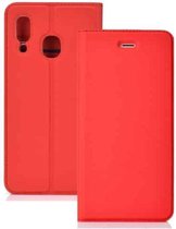 Voor Galaxy A40 Ultradunne spanning Gewoon magnetische zuigkaart TPU + PU mobiele telefoonjas met klauwplaat en beugel (rood)