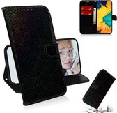 Voor Galaxy A20 / A30 effen kleur kleurrijke magnetische gesp horizontale flip PU lederen tas met houder & kaartsleuven & portemonnee & lanyard (zwart)