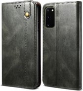 Voor Samsung Galaxy S20 FE Simple Wax Crazy Horse Texture Horizontale flip lederen tas met kaartsleuven en portemonnee (donkergroen)