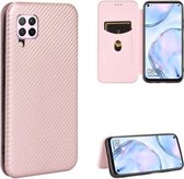 Voor Huawei nova 6 SE / nova 7i Koolstofvezel Textuur Magnetische Horizontale Flip TPU + PC + PU lederen hoes met kaartsleuf (roze)