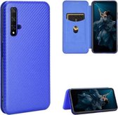 Voor Huawei Honor 20 / nova 5T Koolstofvezel Textuur Magnetische Horizontale Flip TPU + PC + PU lederen tas met kaartsleuf (blauw)