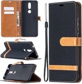 Voor Nokia 2.4 kleuraanpassing denim textuur lederen tas met houder & kaartsleuven & portemonnee & lanyard (zwart)