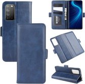 Voor Huawei Honor X10 5G Dual-side magnetische gesp Horizontale flip lederen tas met houder & kaartsleuven & portemonnee (donkerblauw)