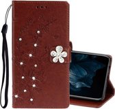 Voor Huawei Y7P / P40 lite E Diamond Encrusted Plum Blossom Embossing Pattern Horizontale Flip Leather Case met houder & kaartsleuven & portemonnee & Lanyard (bruin)