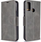 Voor Huawei P Smart (2020) Retro Lambskin Texture Pure Color Horizontale Flip PU Leather Case met houder & kaartsleuven & portemonnee & lanyard (grijs)