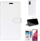 Voor Samsung Galaxy S20 FE 5G Pure Kleur Horizontale Flip PU lederen tas met houder & kaartsleuven & portemonnee & fotolijst (wit)