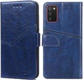 Voor Samsung Galaxy A02s (EU-versie) Geometrische stiksels Horizontale flip TPU + PU lederen tas met houder & kaartsleuven en portemonnee (blauw)