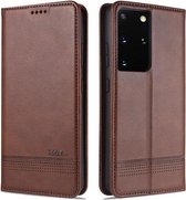 Voor Samsung Galaxy S21 Ultra 5G AZNS Magnetische Kalf Textuur Horizontale Flip Leren Case met Kaartsleuven & Houder & Portemonnee (Donkerbruin)