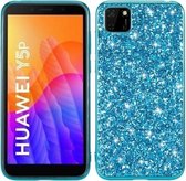 Voor Huawei Y5P glitter poeder schokbestendig TPU beschermhoes (blauw)