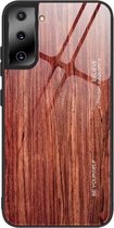 Voor Samsung Galaxy S21 5G houtnerf glas beschermhoes (M05)