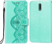 Voor Nokia 2.3 Flower Vine Embossing Pattern Horizontale Flip Leather Case met Card Slot & Holder & Wallet & Lanyard (Green)