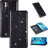 Voor Huawei P30 Pro ultradunne glitter magnetische horizontale flip lederen tas met houder en kaartsleuven (zwart)