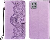 Voor Samsung Galaxy A42 5G Flower Vine Embossing Pattern Horizontale Flip Leather Case met Card Slot & Holder & Wallet & Lanyard (Purple)