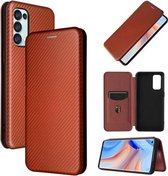 Voor OPPO Reno5 Pro 5G Koolstofvezel Textuur Magnetische Horizontale Flip TPU + PC + PU lederen tas met kaartsleuf (bruin)