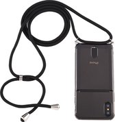 Voor iPhone XS / X transparante TPU-beschermhoes met draagkoord en kaartsleuf (zwart)