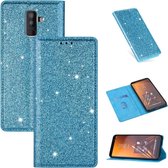 Voor Samsung Galaxy A6 + / J8 (2018) Ultradunne Glitter Magnetische Horizontale Flip Leren Case met Houder & Kaartsleuven (Hemelsblauw)