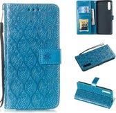 Geperst Printing Rattan Flower Pattern Horizontal Flip PU Leather Case for Galaxy A70, with Holder & Card Slots & Wallet & Photo Frame (Blue)