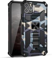 Camouflage Armor schokbestendig TPU + PC magnetische beschermhoes met houder voor iPhone 12 Pro Max (babyblauw)