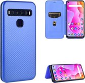 Voor TCL 10 Lite koolstofvezel textuur magnetische horizontale flip TPU + pc + PU lederen tas met kaartsleuf (blauw)