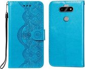 Voor LG K31 Flower Vine Embossing Pattern Horizontale Flip Leather Case met Card Slot & Holder & Wallet & Lanyard (Blue)