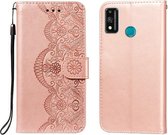 Voor Huawei Honor 9X Lite Flower Vine Embossing Pattern Horizontale Flip Leather Case met Card Slot & Holder & Wallet & Lanyard (Rose Gold)