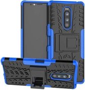 Tyre Texture TPU + PC schokbestendig hoesje voor Sony Xperia 1 / Xperia XZ4, met houder (blauw)