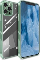 Hoog transparant TPU zacht frame + glazen achterkant met fijne gaten beschermhoes voor iPhone 12 Pro (groen)