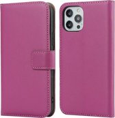 Vlakke structuur rundleer horizontale flip case met magnetische sluiting & houder & kaartsleuven & portemonnee voor iPhone 12 Pro Max (rose rood)