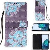 Voor Samsung Galaxy 21+ 5G 3D Schilderen Horizontale Flip Leren Case met Houder & Kaartsleuf & Portemonnee & Lanyard (Blauwe Bloem)