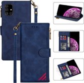 Voor Samsung Galaxy A71 Rits Multi-kaartsleuven Horizontale flip PU lederen tas met houder & kaartsleuven & portemonnee & lanyard & fotolijst (blauw)