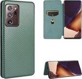 Voor Samsung Galaxy Note20 Ultra Carbon Fiber Texture Magnetische Horizontale Flip TPU + PC + PU Leather Case met Card Slot (Groen)