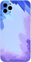 Beschermhoesje van lamsleer met rechte rand en aquarelpatroon voor iPhone 12 (wintersneeuw)