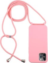 Voor iPhone 12 Pro Max Candy Colors TPU beschermhoes met draagkoord (roze)