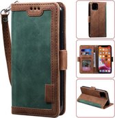 Voor iPhone 12/12 Pro Retro Splicing Horizontale Flip lederen hoes met kaartsleuven & houder & portemonnee (groen)