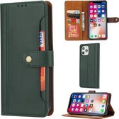 Kalfsstructuur dubbele vouwsluiting horizontale flip lederen tas met fotolijst en houder & kaartsleuven en portemonnee voor iPhone 12/12 Pro (smaragd)