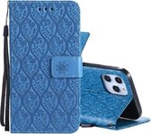 Geperst afdrukken Rotan bloempatroon Horizontale flip PU lederen tas met houder & kaartsleuven & portemonnee & fotolijst voor iPhone 12 Pro Max (blauw)