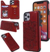 Bloem reliëfpatroon schokbestendig beschermhoes met houder & kaartsleuven en fotolijst voor iPhone 11 Pro Max (rood)
