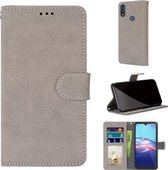 Voor Motorola Moto E (2020) Retro Frosted Horizontale Flip PU lederen tas met houder & kaartsleuven & portemonnee & fotolijst (grijs)
