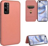 Voor Huawei Honor 30 Pro Carbon Fiber Texture Magnetische Horizontale Flip TPU + PC + PU Leather Case met Card Slot (Brown)