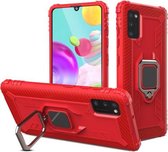 Voor Samsung Galaxy A41 koolstofvezel beschermhoes met 360 graden roterende ringhouder (rood)