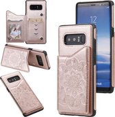 Voor Samsung Galaxy Note 8 bloem reliëf patroon schokbestendig beschermhoes met houder & kaartsleuven & fotolijst (rose goud)