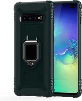 Voor Galaxy S10 + koolstofvezel beschermhoes met 360 graden roterende ringhouder (groen)