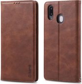 Voor Galaxy M20 AZNS Retro Textuur Magnetische Horizontale Flip PU Leather Case met Houder & Kaartsleuven & Fotolijst (Bruin)