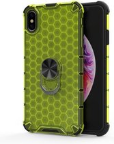Voor iPhone X / XS schokbestendige honingraat pc + TPU ringhouder beschermhoes (groen)