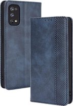 Voor OPPO Realme 7 Pro magnetische gesp Retro Crazy Horse-textuur Horizontale flip lederen tas, met houder & kaartsleuven en fotolijst (blauw)