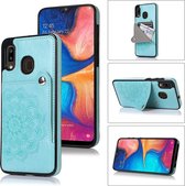 Voor Samsung Galaxy A20 / A30 reliëfpatroon PU + TPU beschermhoes met houder & portemonnee & kaartsleuven (groen)